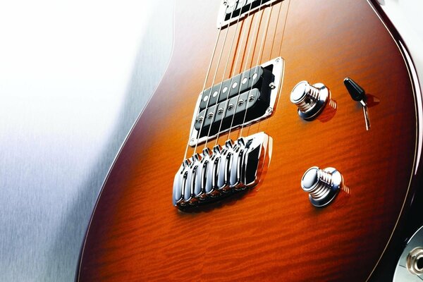 Electronic guitar close-up with highly polished details