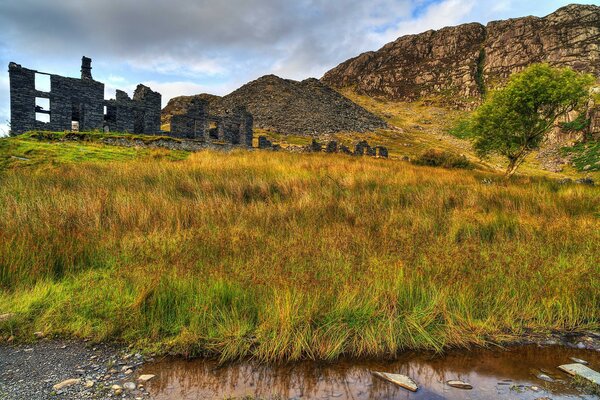 Ruins in the mountains of Great Britain landscape