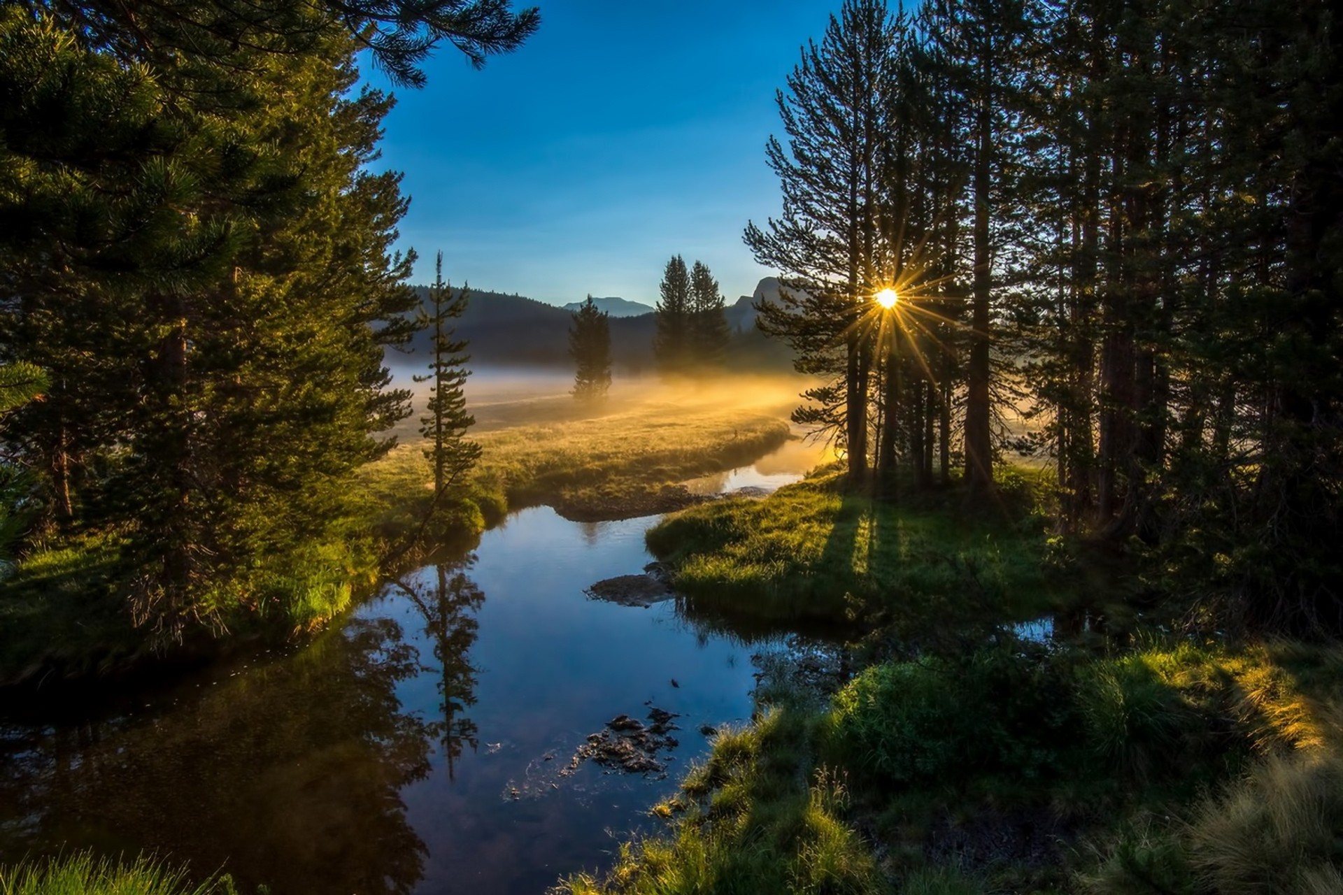 yosemite national park landschaft fluss bäume nebel sonne usa kalifornien