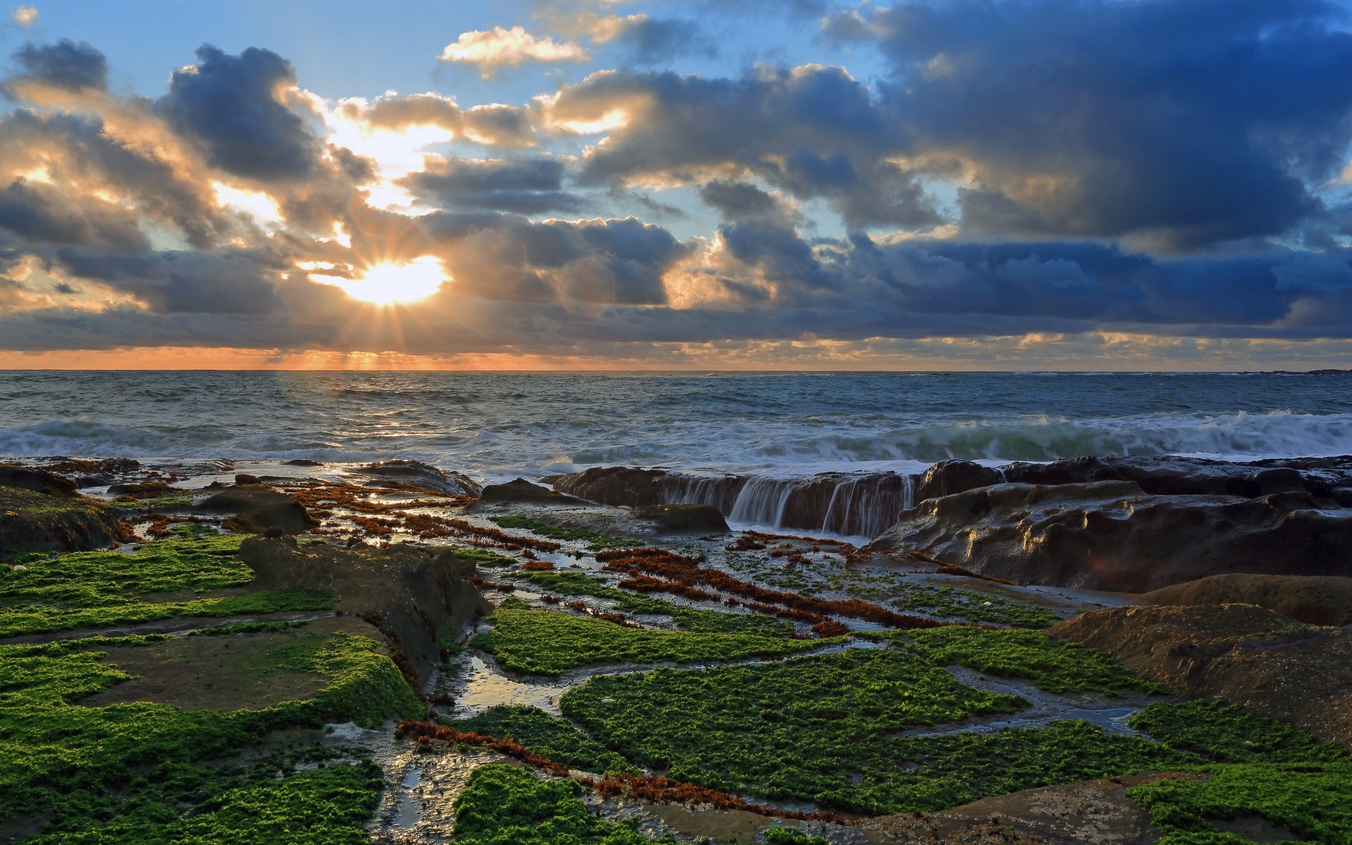 rocas nubes océano pacífico puesta de sol costa