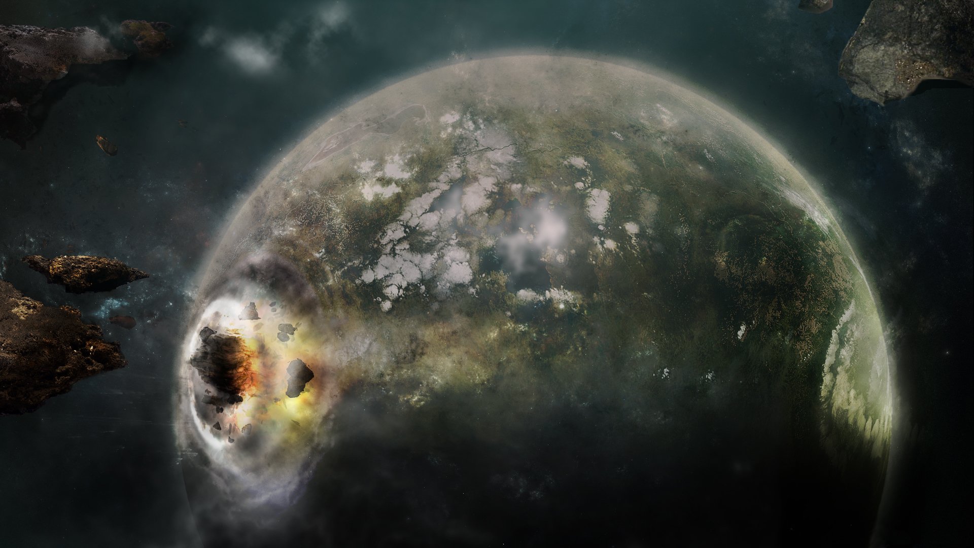 pace planet land asteroids clash explosion apocalypse