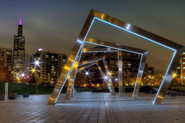 Beautiful lights in the park at night in Chicago