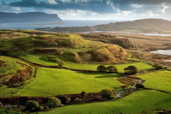 Green hills and river