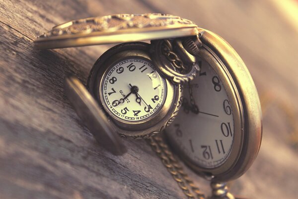 Retro watches. Pocket vintage watch. Watch on a chain. The dial. Time