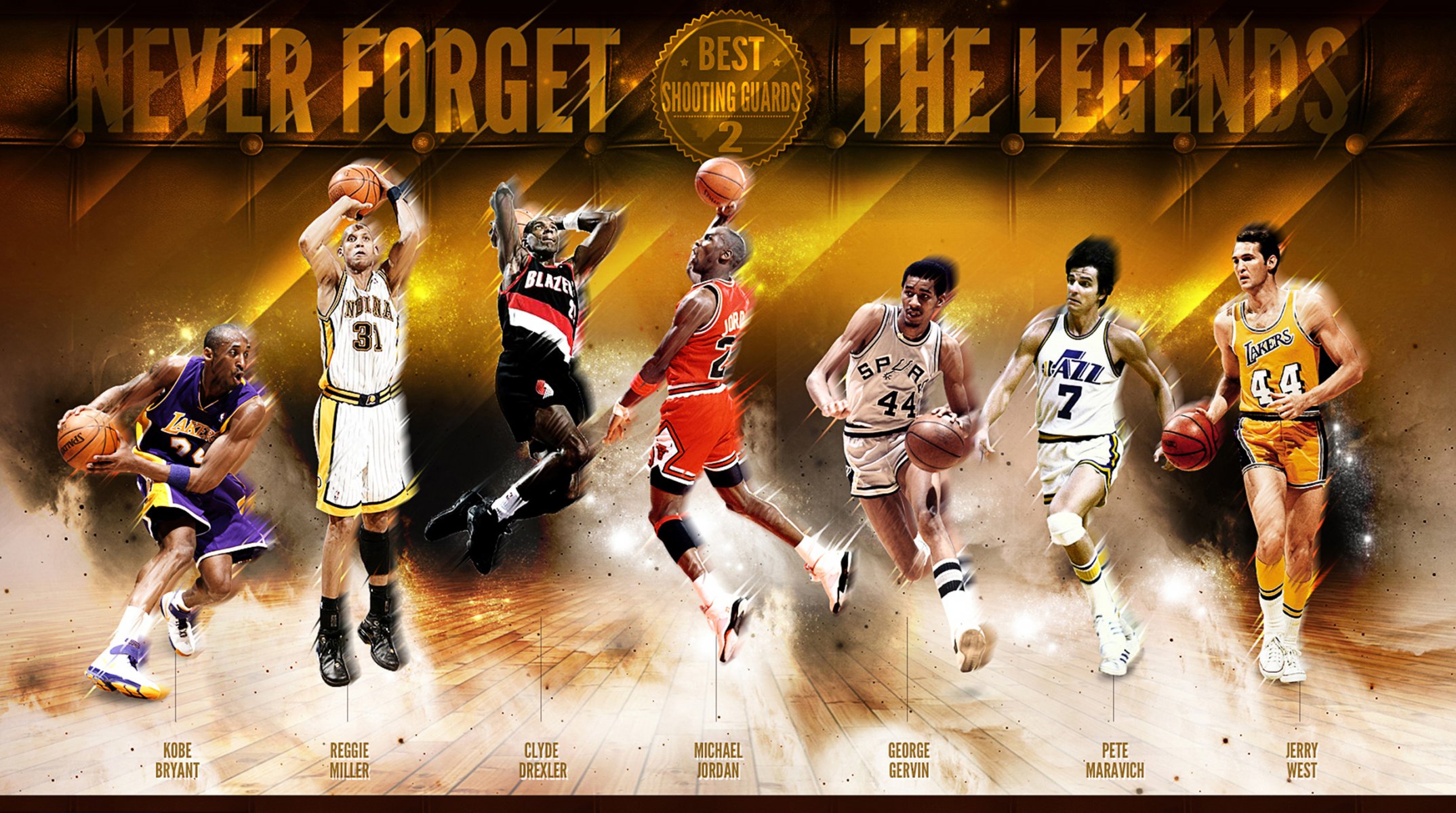 basketball sport nba legenden kobe bryant reggie miller clyde drexler michael jordan george gerwin pete maravich jerry west