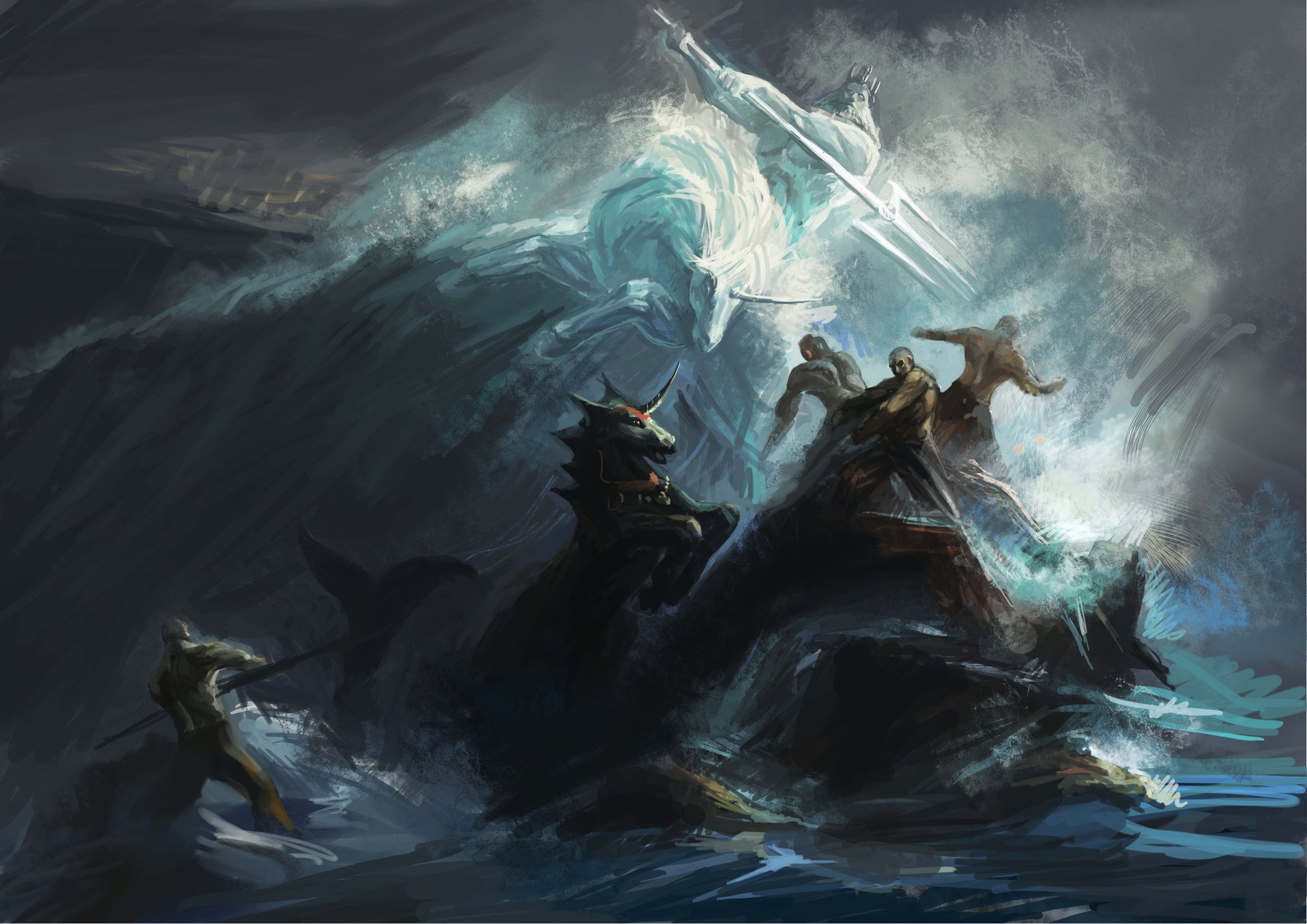 ocean battle art sea waves storm storm shuyinnosi