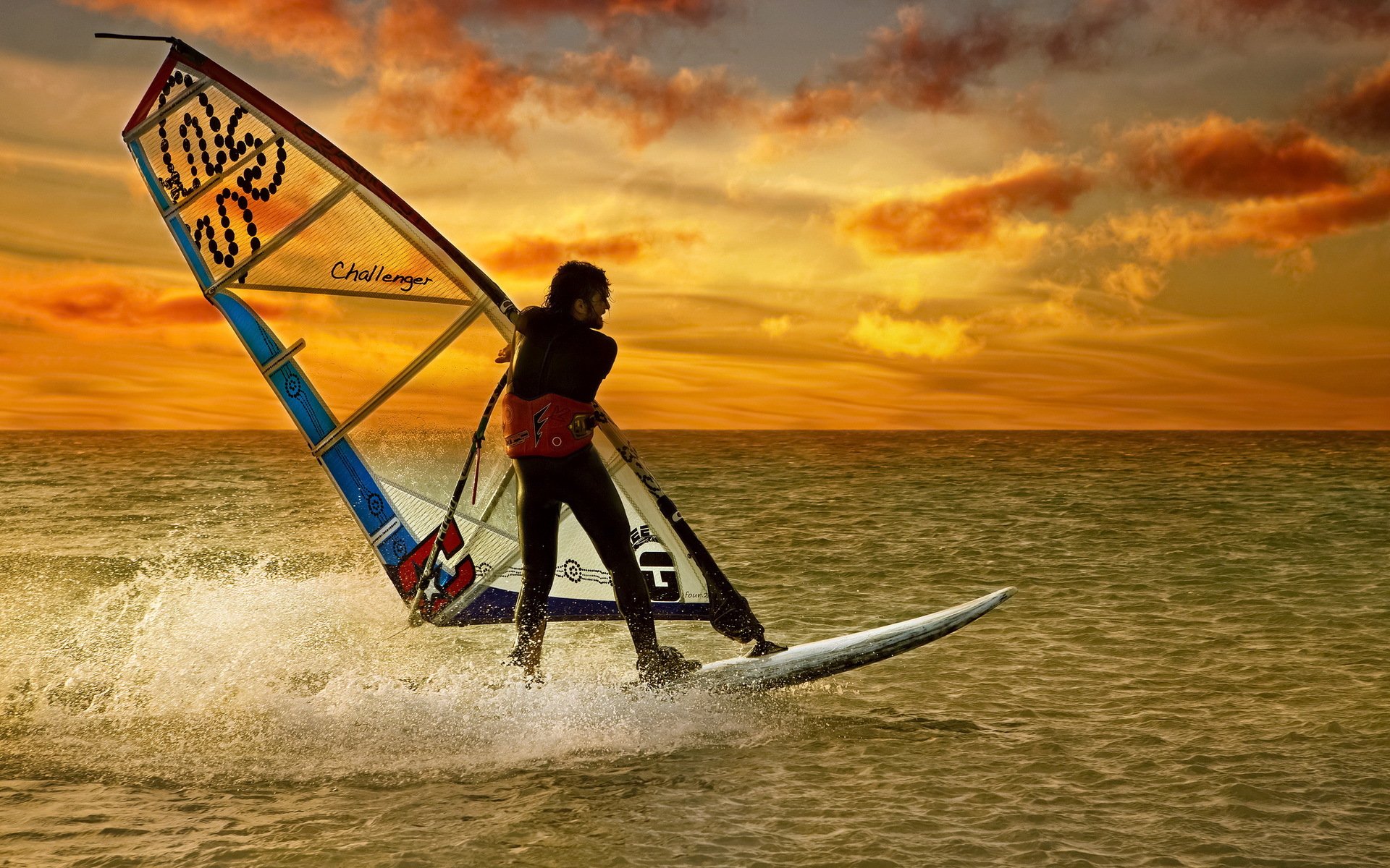 coucher de soleil planche voile sport