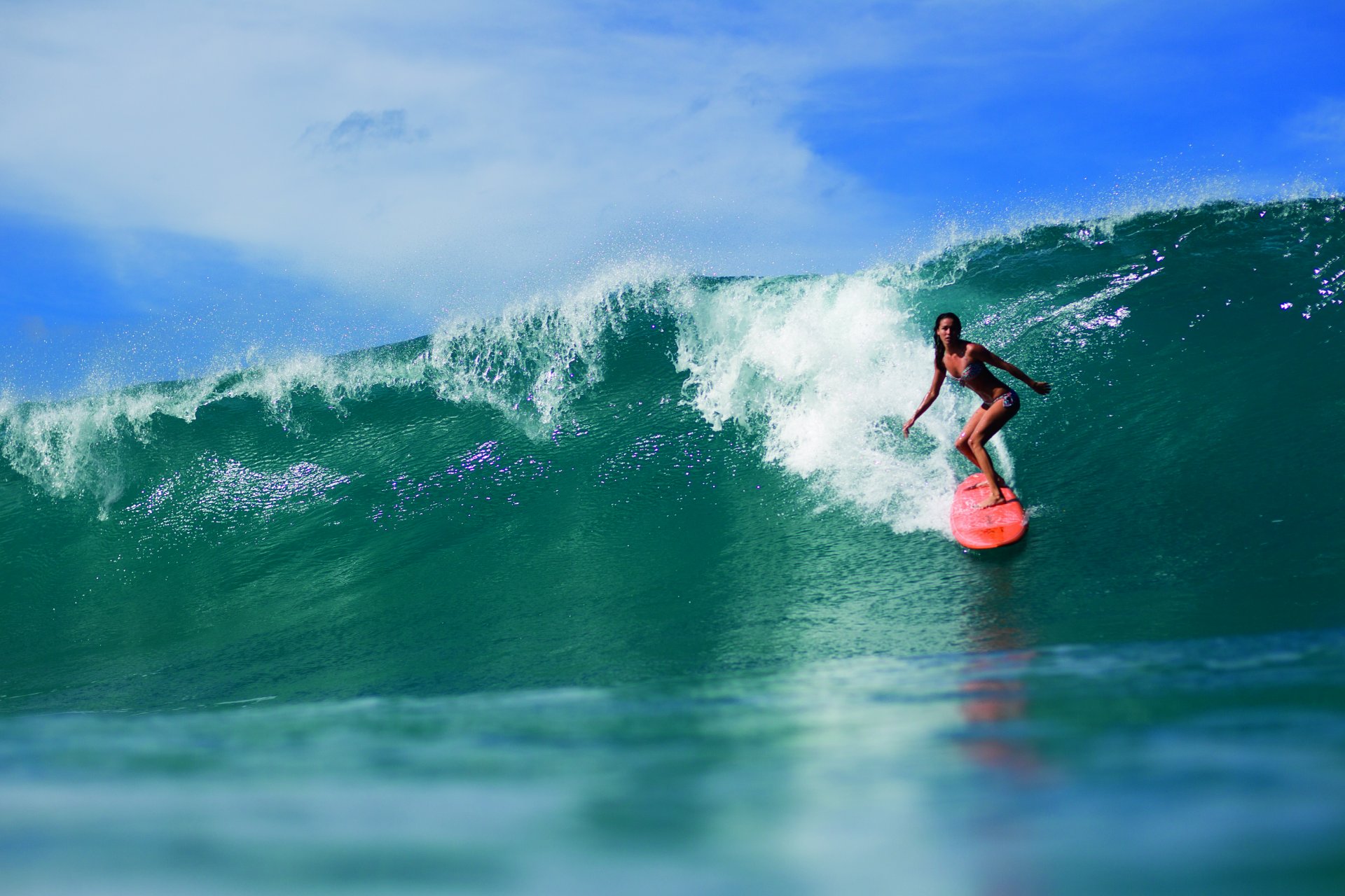 girl surfing board sports ocean wave