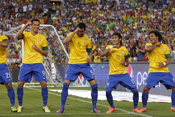 Fútbol, equipo de Brasil en el campo