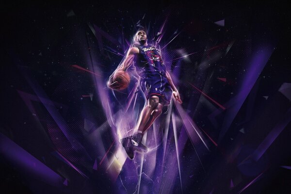 Basketball player with a ball in purple design