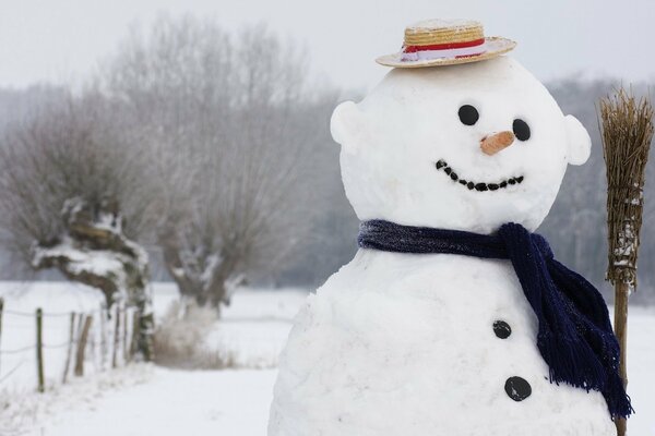 Fondo de invierno muñeco de nieve sonriente