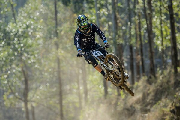 Cyclist s jump during a bike race