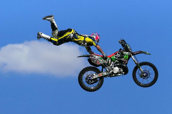 Jump on a motorcycle. Motorcycle stunt