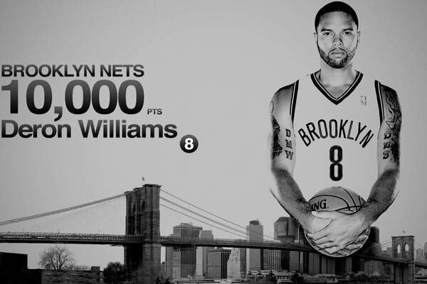 Basketball player Deron Williams in a Brooklyn jersey