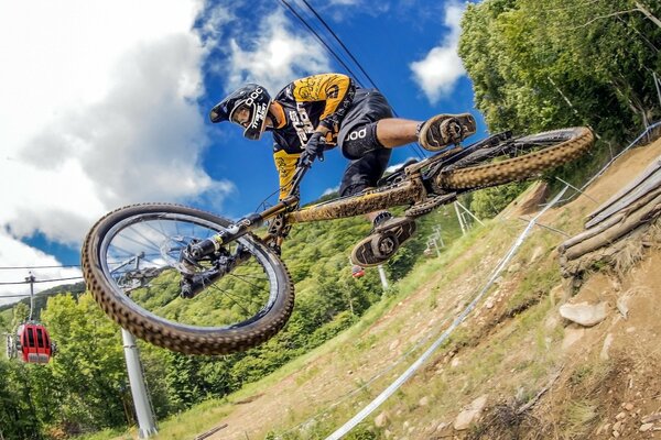 A cyclist participates in a race