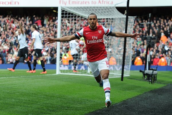 The joy of a football player after scoring a goal