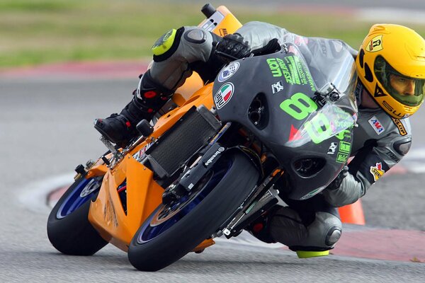 A motorcyclist takes part in a race