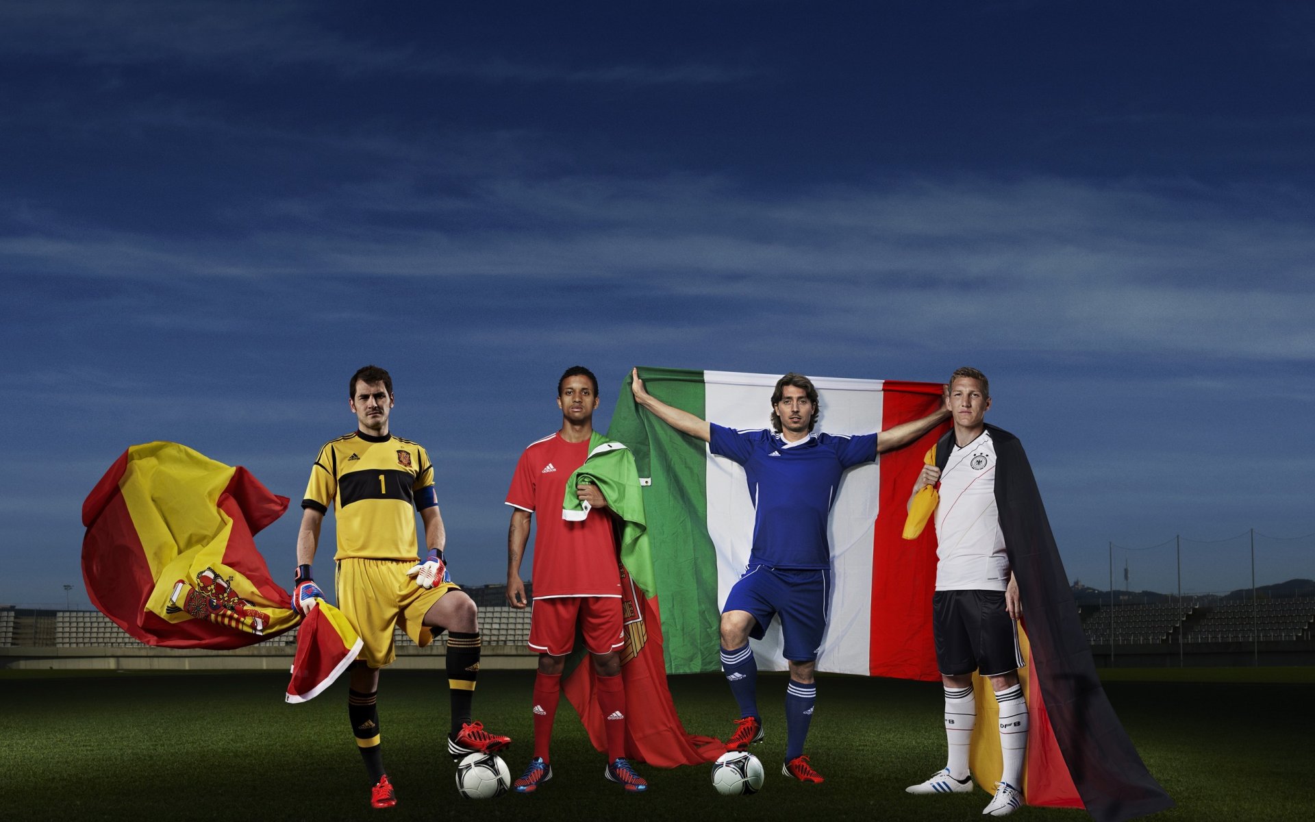 euro 2012 football spain italy germany portugal semi-finalists adidas sport iker casillas bastian schweinsteiger riccardo montolivo nani championship sports semifinalists soccer flags iker casilla