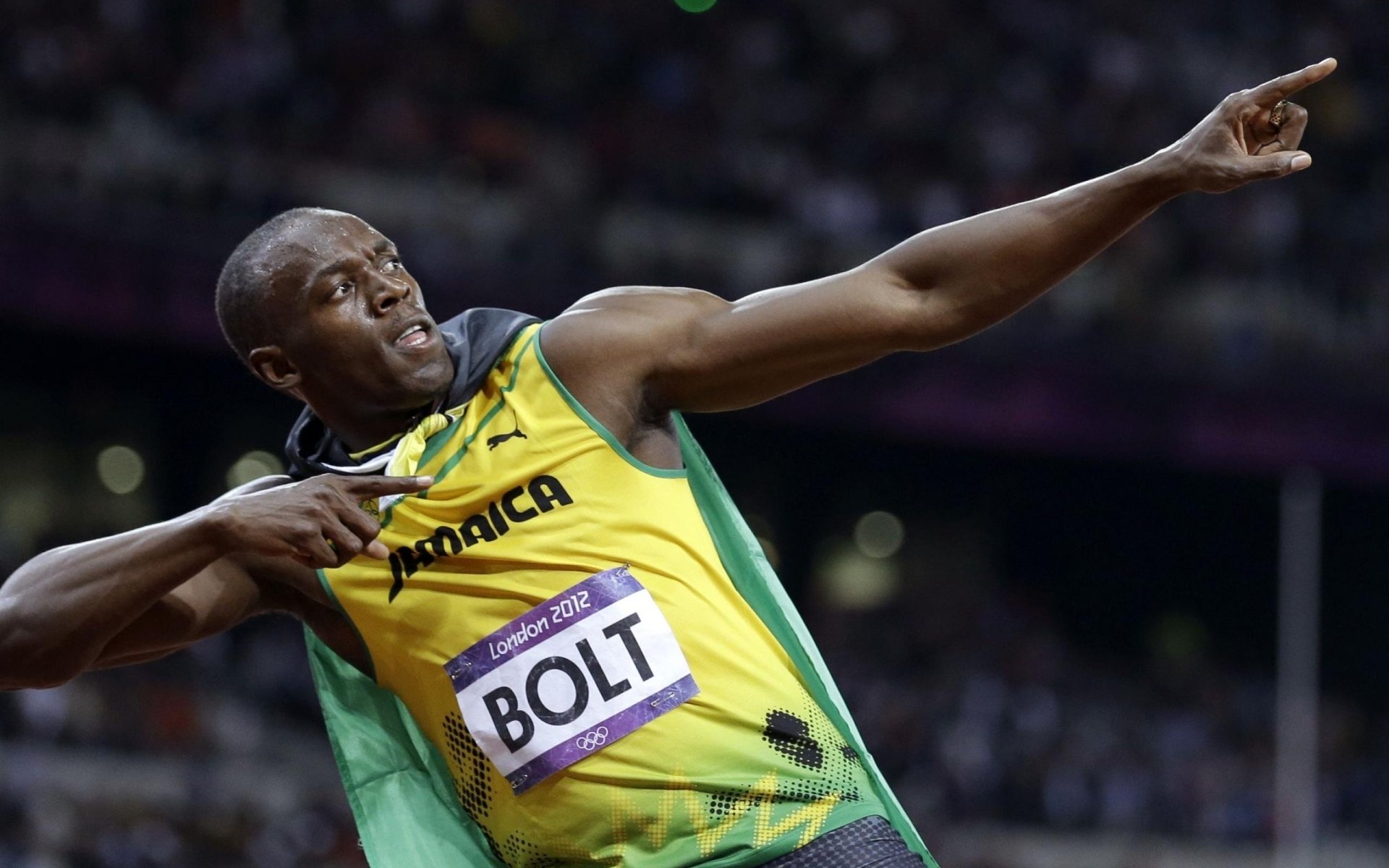 usain bolt masculino atleta velocista corredor campeón del mundo campeón olímpico atletismo hombres jamaica juegos olímpicos de verano 2012 londres 2012 londres 2012 gesto fondo