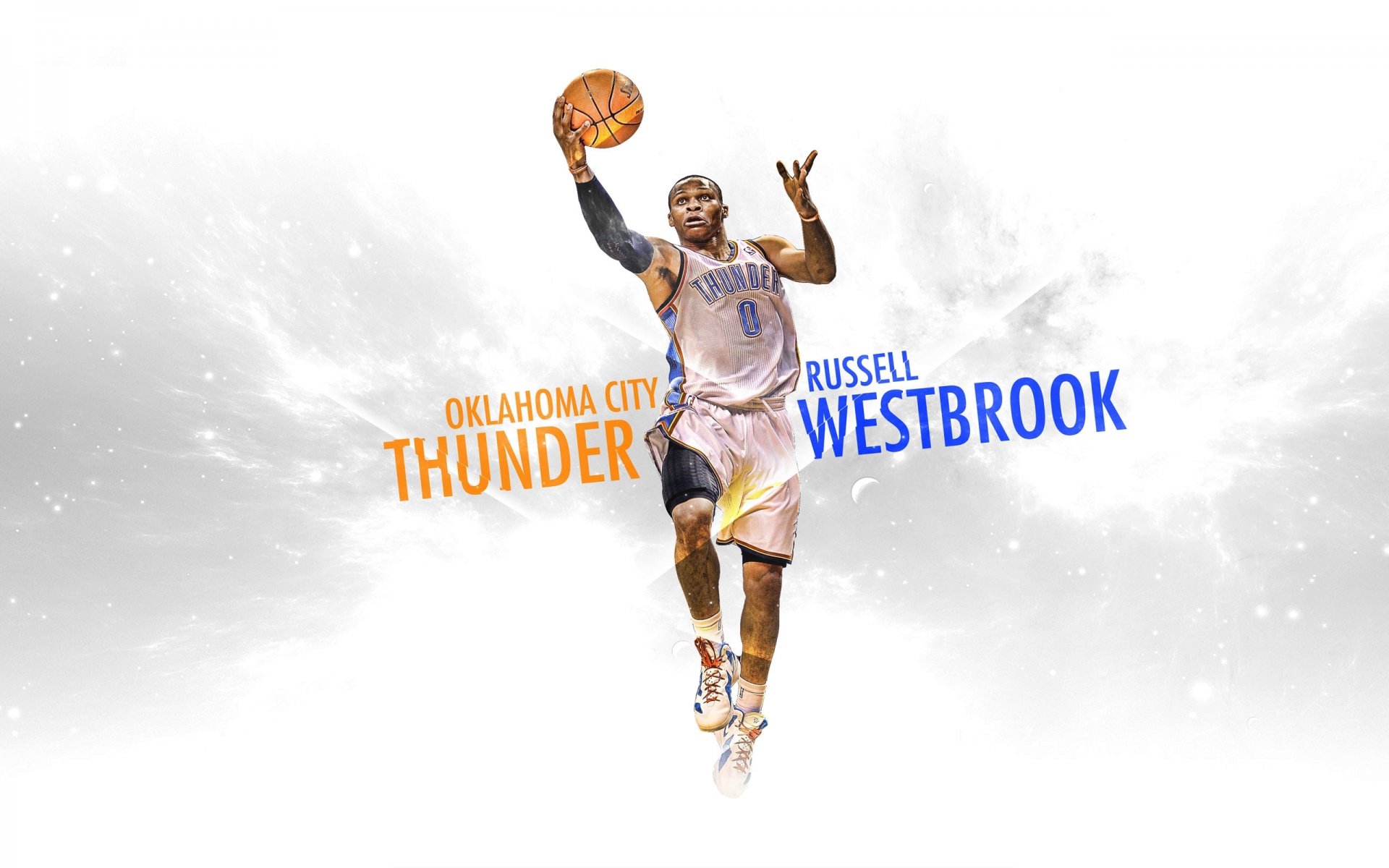 westbrook thunder nba oklahoma city basket-ball oklahoma dessin forme blanc fond slam dunk planant