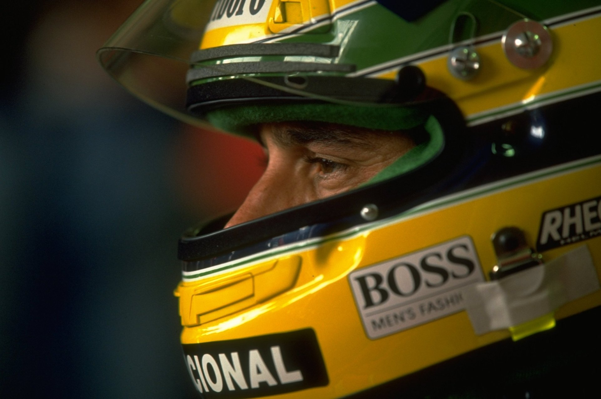 ayrton senna hombre piloto de carreras campeón mirada casco fórmula 1 f1 fórmula f1