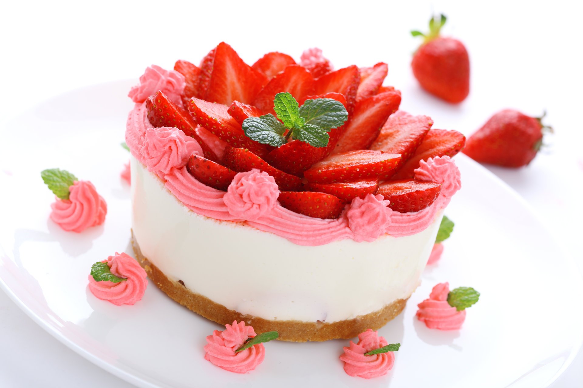 gâteau fraise doux crème dessert baies