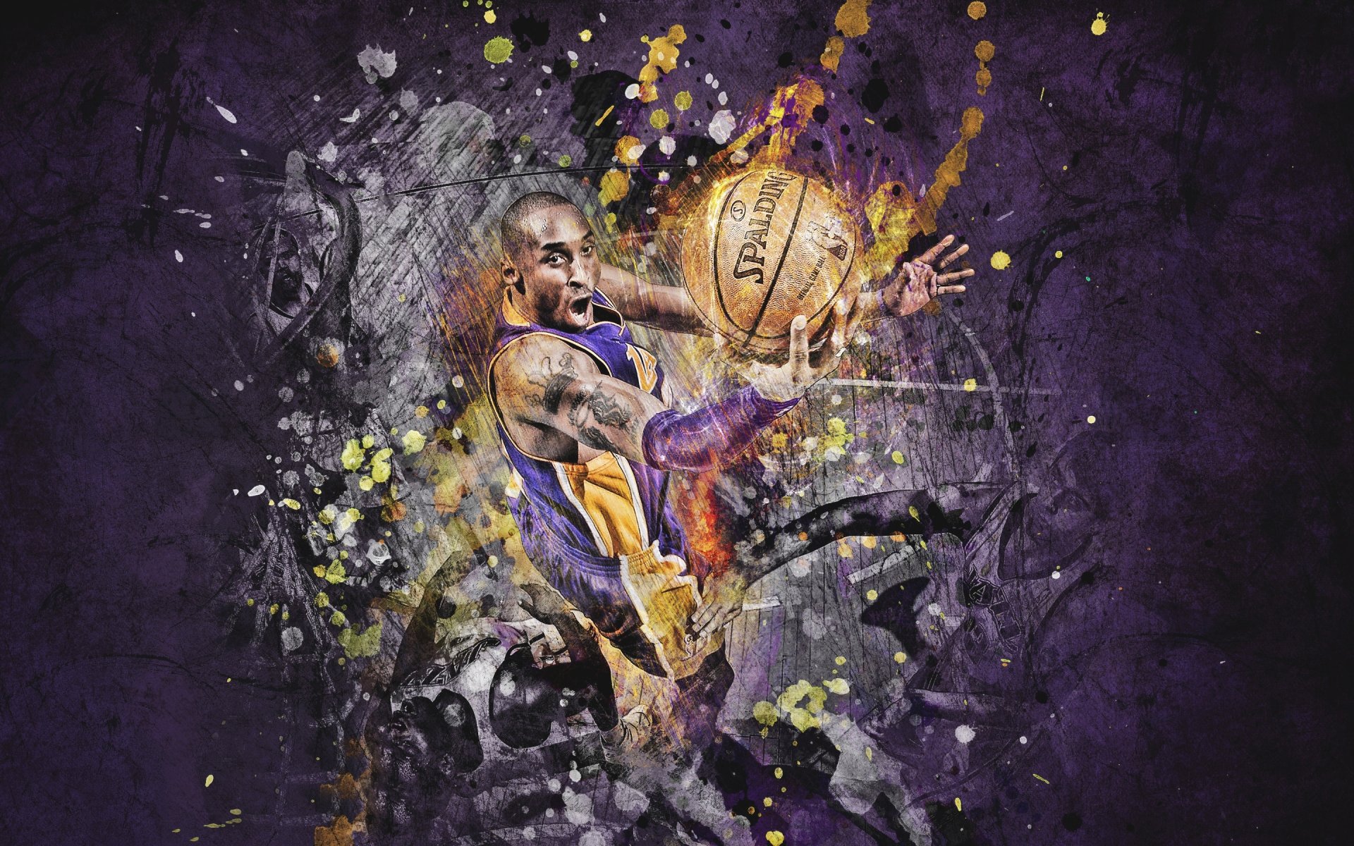 kobe bryant lakers player basketball picture ball spalding purple