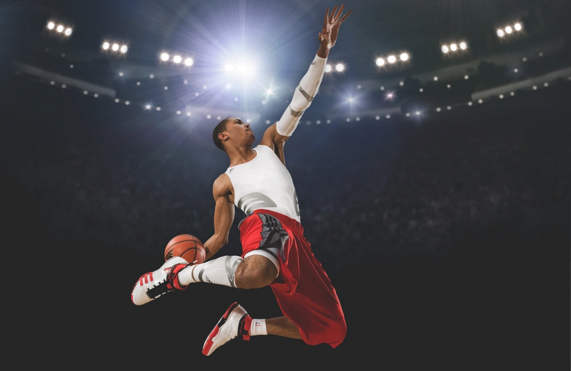 derrick rose baloncesto jugador bola colgar slam dunk adidas estadio luz