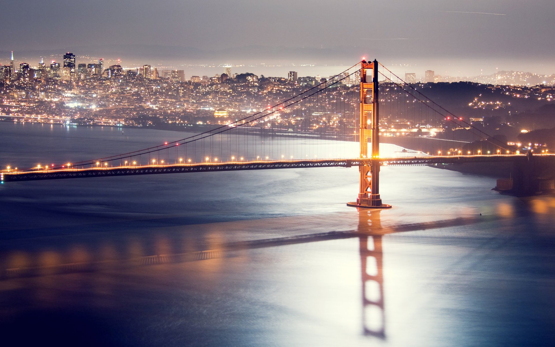 golden gate bridge most noc san francisco światła