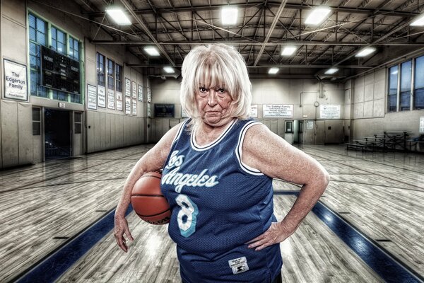 A pensioner plays basketball