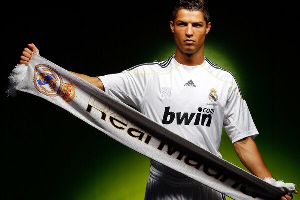 Cristiano Ronaldo with a Real Madrid scarf