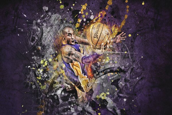 Kobe Bright jugador de baloncesto en un fondo púrpura