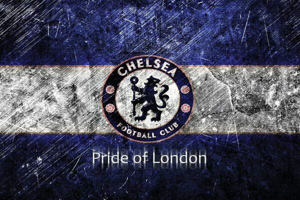 Chelsea-Logo auf einem zerkratzten Hintergrund