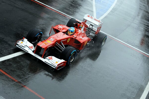 Formula 1 car in the rain