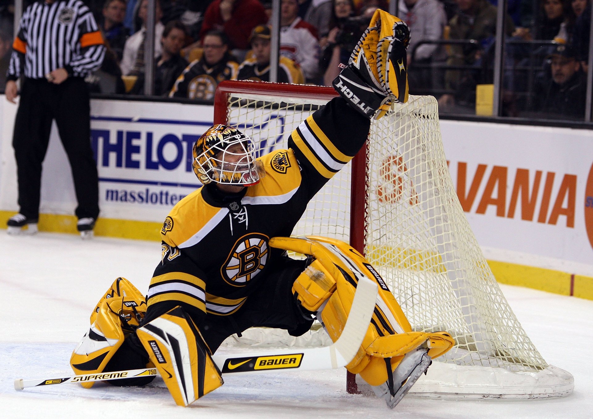 nhl tim thomas boston bruins guardar hockey portero salto