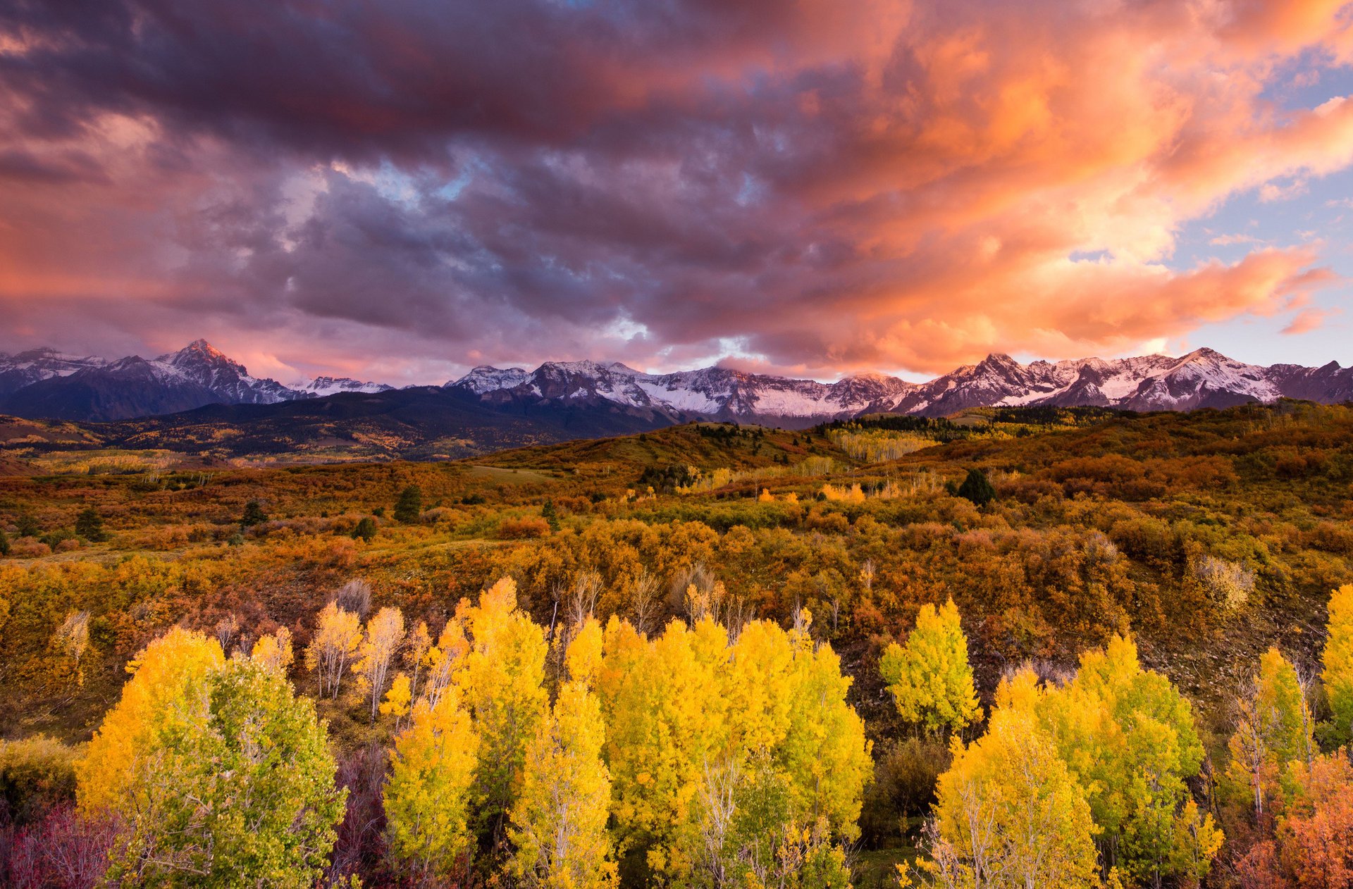 mountains autumn the sky forest cloud