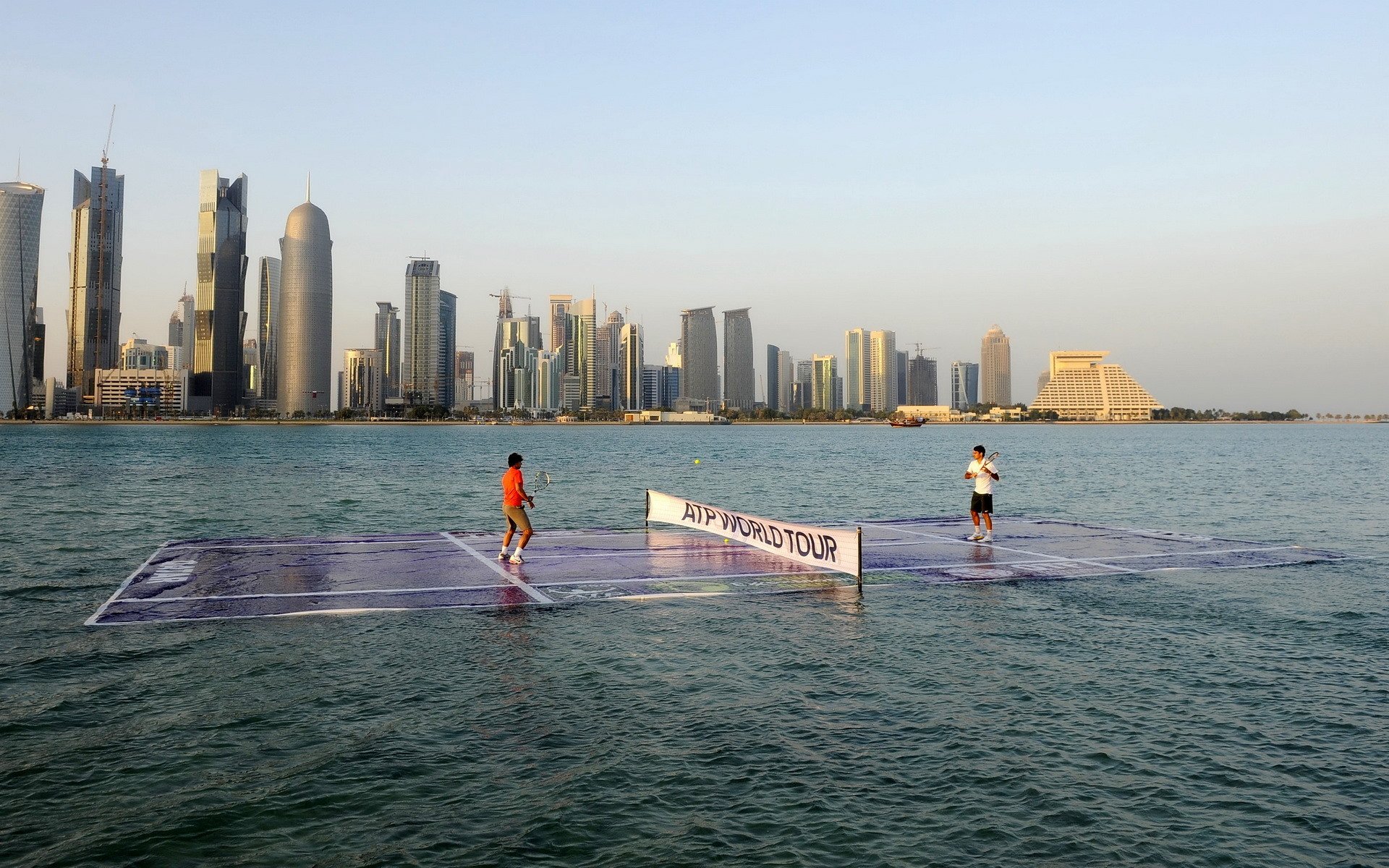 federer tennis in doha water