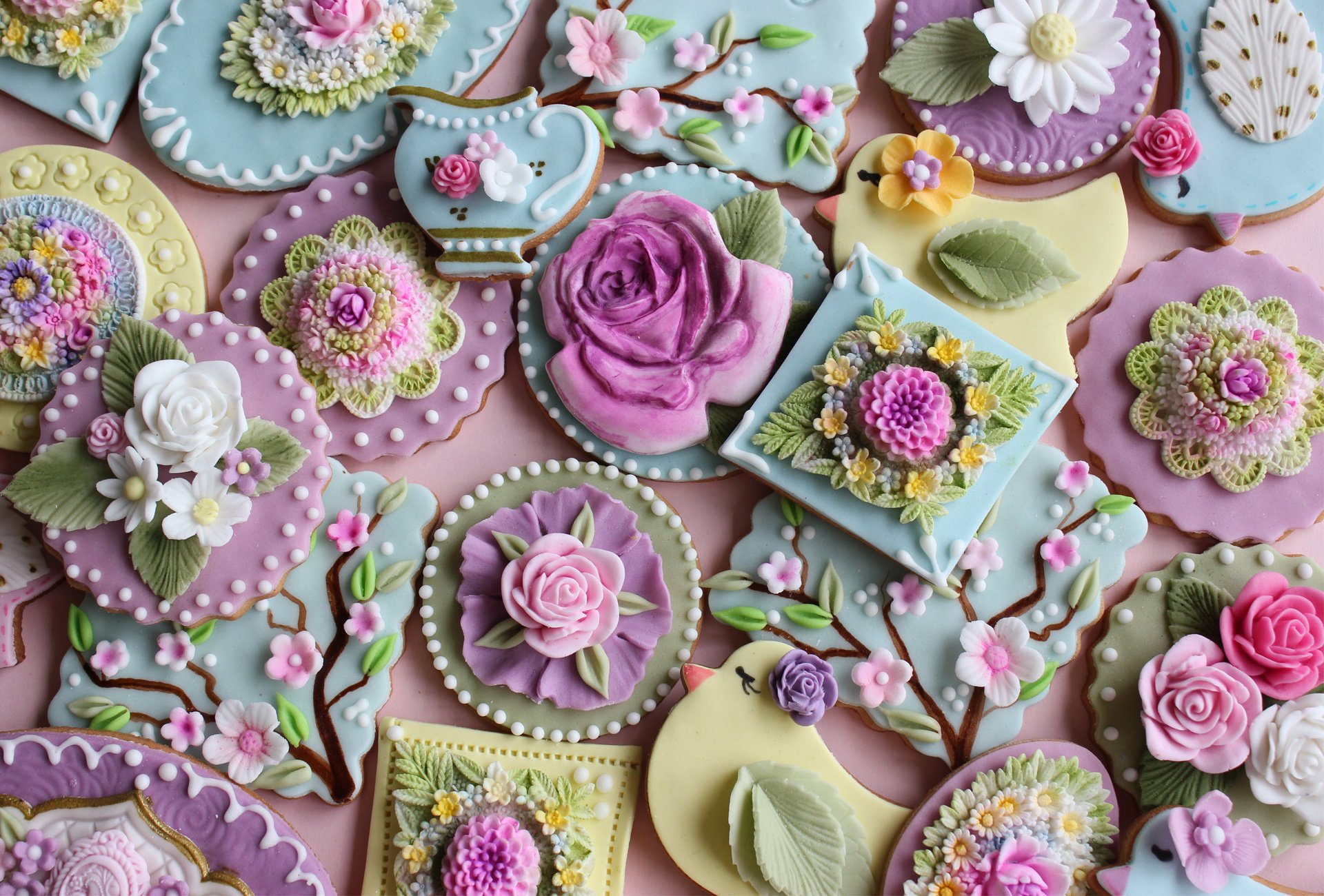 galletas flores formas glaseado de color dulce primavera