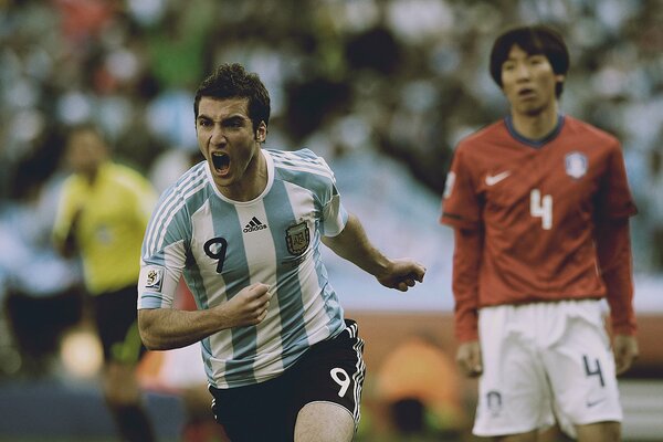 Real Madrid player Gonzalo Higuain after scoring a goal