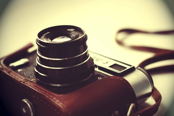 Soviet camera in a brown case