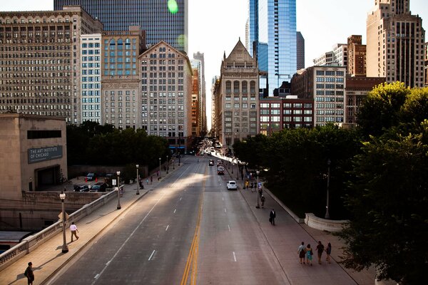 Skyscrapers next to the road in Chicago during the day