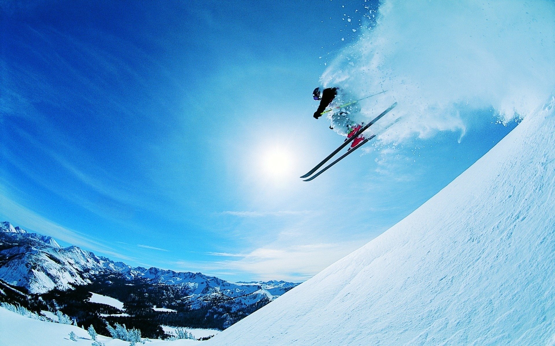 skieur descente vitesse extrême neige montagne soleil pente