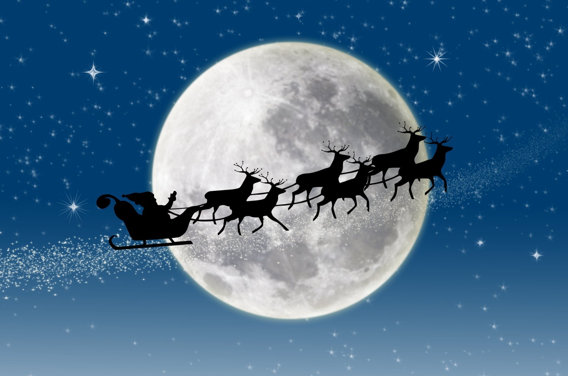 anta claus coming new year новый год reindeer stars snow merry christmas full moon