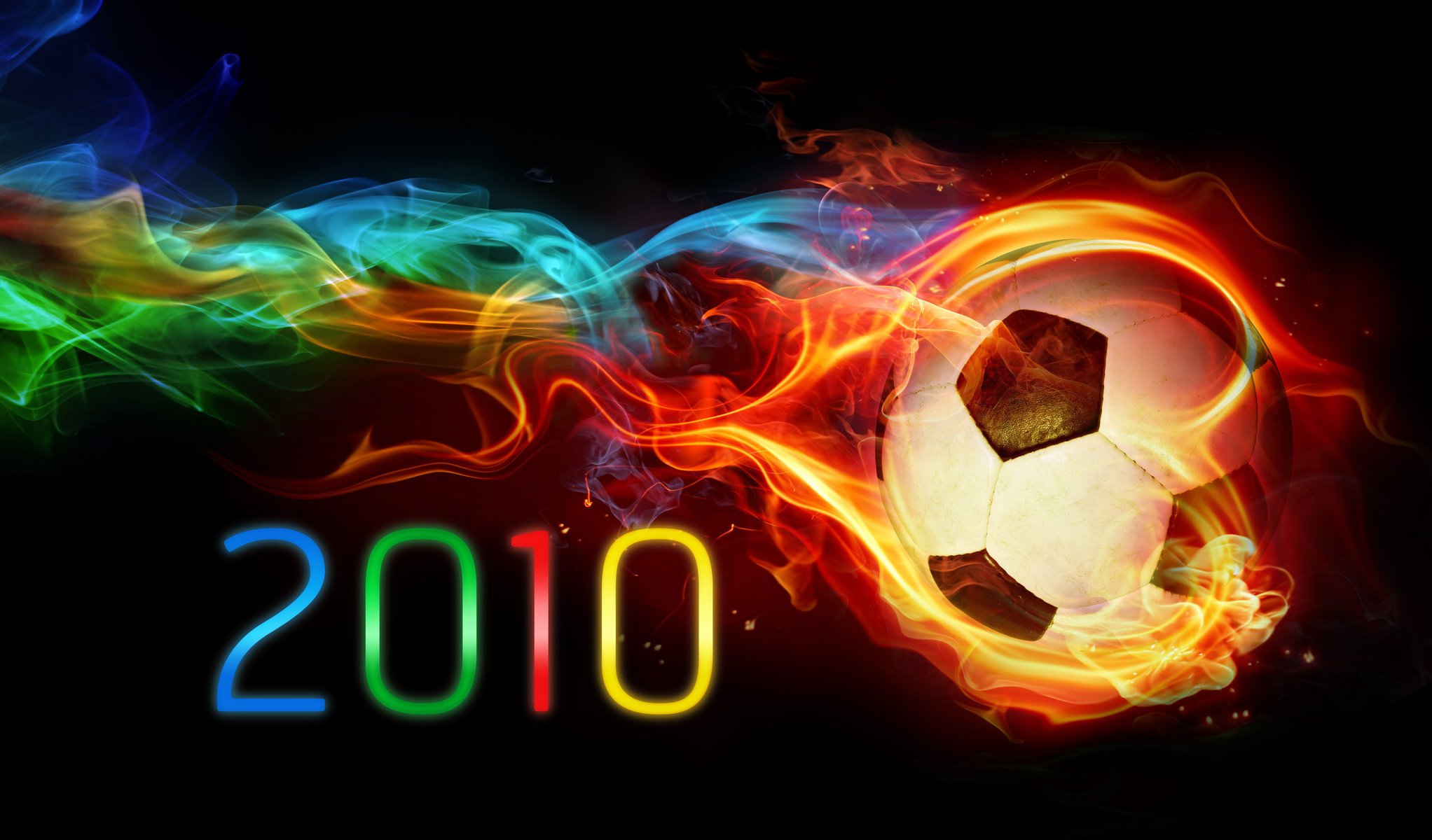 football ball fire rainbow paint championship 2010 black background