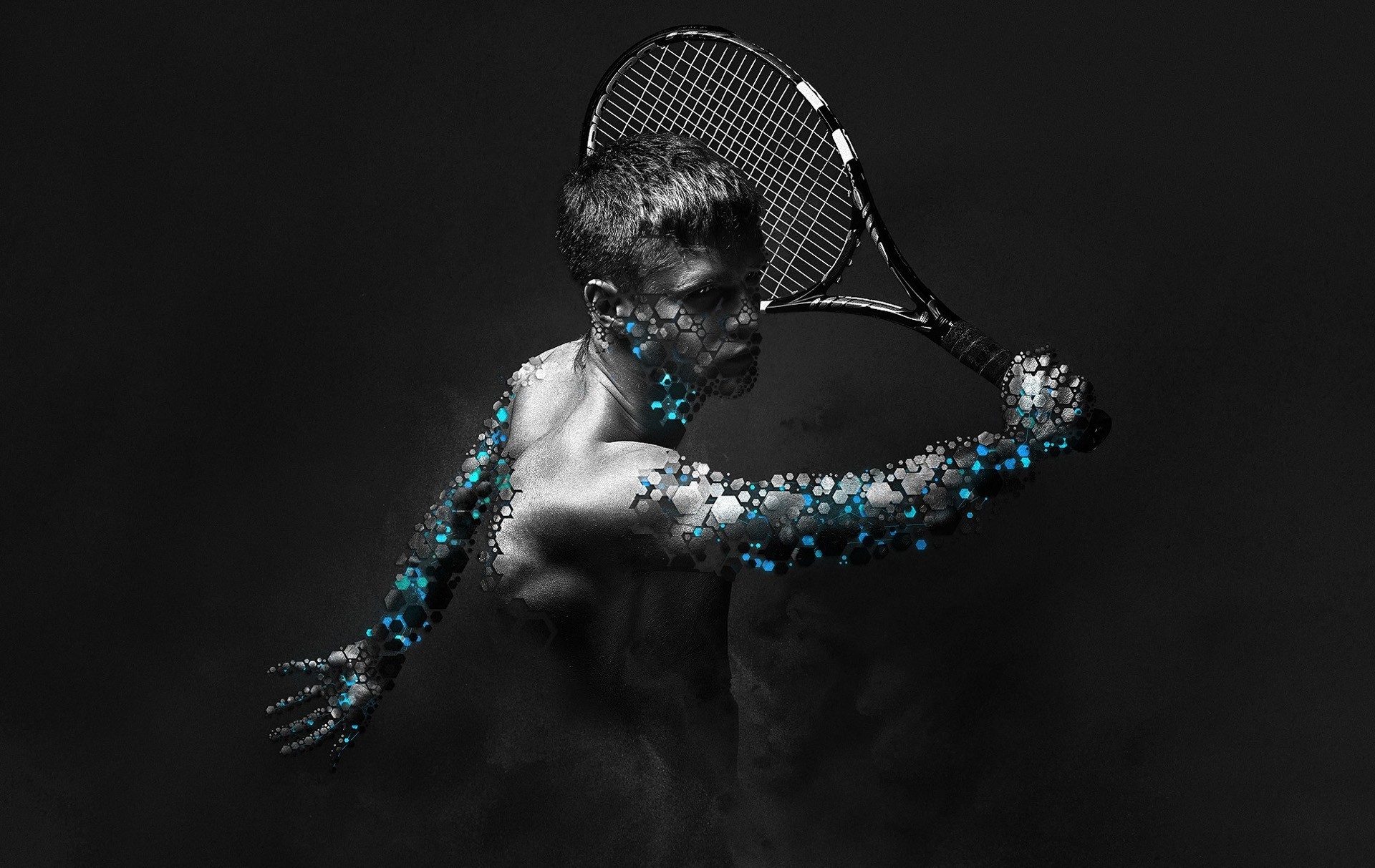 kunst mann spiel groß schläger tennis sport