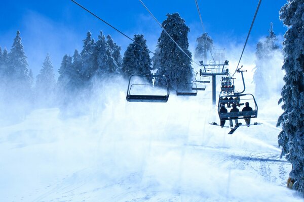 Ascent to the mountains by cable car