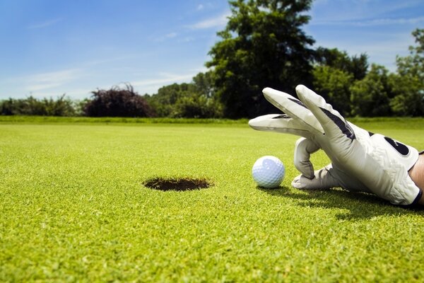 Campo de golf con pelota y hoyo