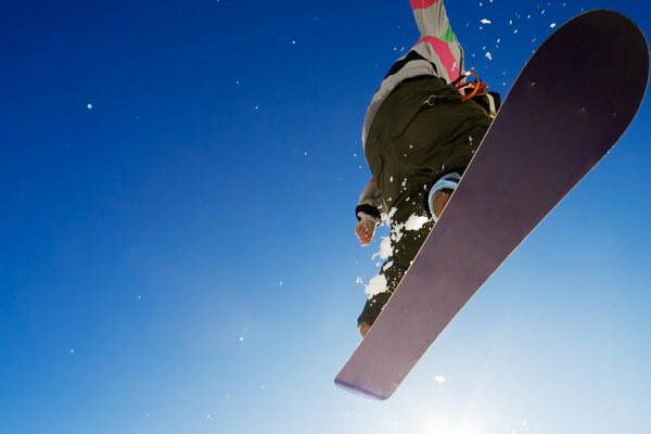 Silhouette of a snowboarder against the sky