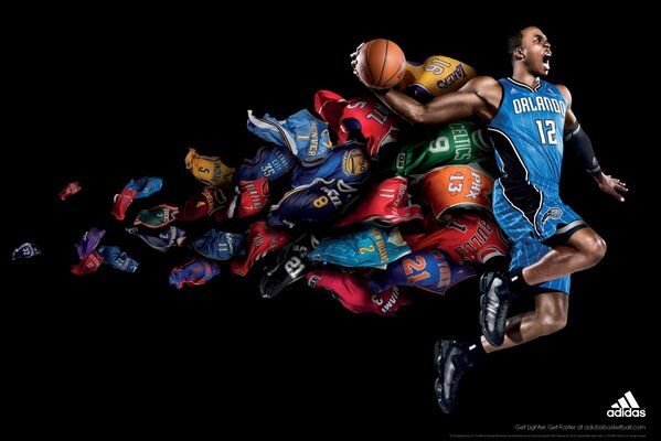 Joueur de basket-ball Orlando avec une balle et une forme différente