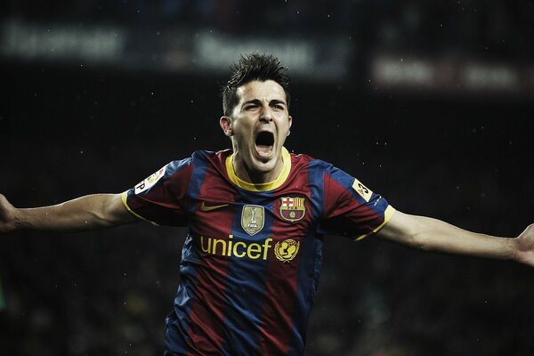 Victory in football David villa in Barcelona